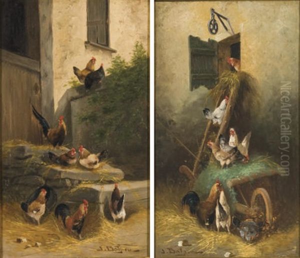 Poules Dans Une Basse-cour (pair) - view 1