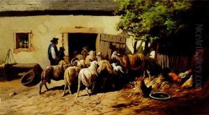 A Shepherd With His Flock Returning Home by Jules Bahieu