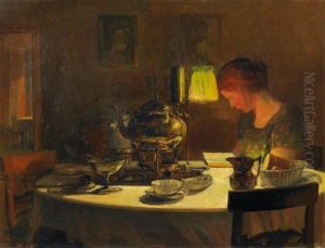 Lesende In Der Stube by Reinhold Bahl