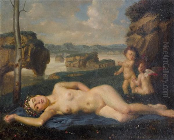 Liegender Weiblicher Akt Mit Putti - view 1