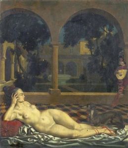 Liegender Akt Und Lautenspieler In Einem Kloster by Theodor Baierl