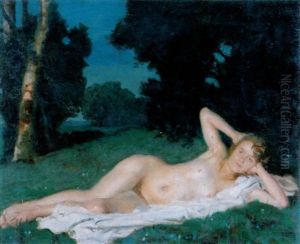Wiese Mit Liegendem Akt by Theodor Baierl