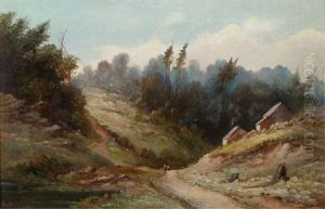 Habitants In Wooded Landscape by Richard Augustin Baigent
