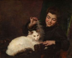 Portrait Of A Girl With Cat by Antoine Jean Bail