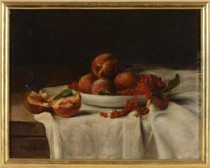 Nature Morte Aux Peches Et Aux Groseilles Sur Une Table by Franck Antoine Bail