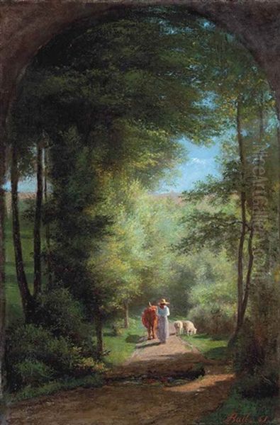 Guiding A Cow On A Country Path - view 1