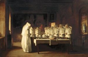 Sisters Of Charity Saying Grace Before A Meal At The Hospice In Beaune, France, (le Benedicte)