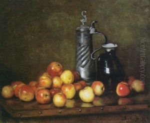 Apples With A Tankard And A Jug On A Table by Joseph Bail