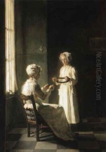 Deux Jeunes Paysannes Pres D'une Fenetre by Joseph Bail