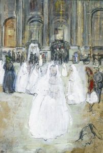 Hochzeitsgesellschaft Vor Der Kirche