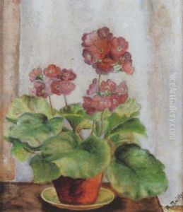 Stilleben Mit Geranien In Einem Blumentopf by Alice Bailly