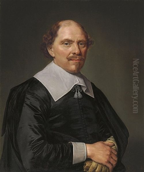Portrait Of A Gentleman In A Black Costume With Lace Collar And Cuffs - view 1