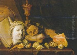 A Vanitas Still Life With A Globe, A Manuscript And Other Objects On A Draped Table By A Curtain