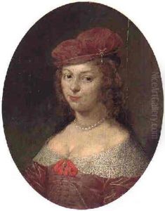 Portrait Of A Lady Wearing A Burgundy Velvet Dress And Cap And Pearl Jewelry by David Bailly
