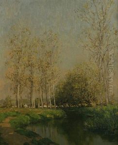 A River Landscape by Marcel Adolphe Bain