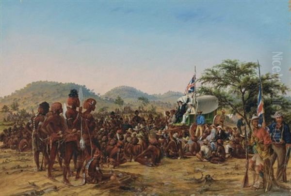 The Reved. C.h. Hahn, Addressing The Damara Commando Mustered At Dabbie Choup, Under C.j. Andersson And F. Green, To Attack The Namaqua Hottentots Under Jan Jonker. Monday June 6th - view 1