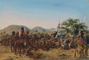 The Reved. C.h. Hahn, Addressing The Damara Commando Mustered At Dabbie Choup, Under C.j. Andersson And F. Green, To Attack The Namaqua Hottentots Under Jan Jonker. Monday June 6th by John Thomas Baines
