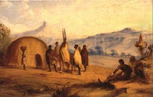 Man With Plumbed Headdress On An Ox, Tyume, Hog's Back.. In The Distance