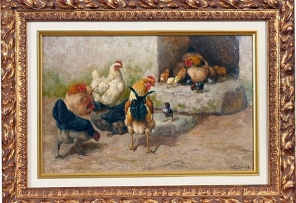 Chicken Feeding Scene (+ Another; Pair) - view 1
