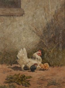 Hen With Chick (2) by William Baptiste Baird