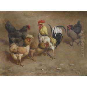 Hens In A Farmyard by William Baptiste Baird