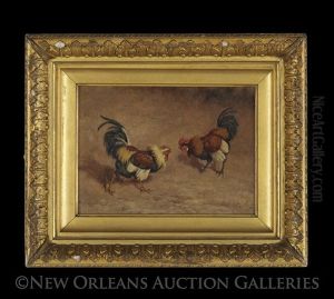 Fighting Cocks (group Of 4 Works) by William Baptiste Baird