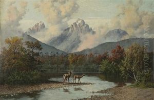 Mountain Landscape With Deer by William Baptiste Baird