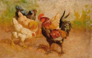 Four Chickens And A Rooster (+ Another, Similar; 2 Works) by William Baptiste Baird
