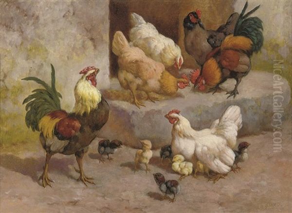 Chickens, Chicks And Cockerels (+ 2 Others; 3 Works Framed As 1) - view 1