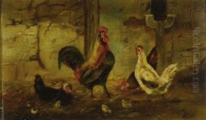 Untitled - Rooster And Hen by William Baptiste Baird