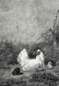 Mother Hen Tending Her New Chicks by William Baptiste Baird