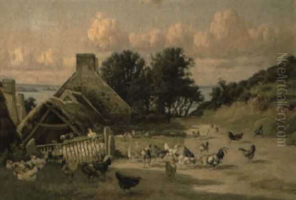 Chickens And Cockerels On A Farm - view 1