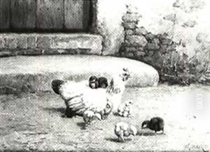 A Mother Hen And Her Chicks by William Baptiste Baird
