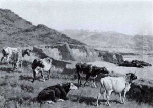 Cattle On Acoastal Landscape by William Baptiste Baird