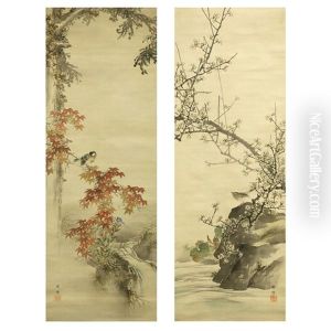 A Pair Hanging Scrolls Of Early Spring Garden & Bird With Autumn River