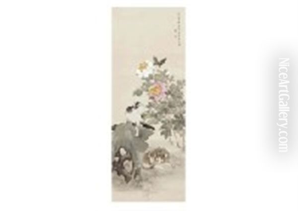 Peony, Moth And Cat - view 1