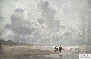 Wolkenverhangene Kustenlandschaft Mit Crevettenfischern