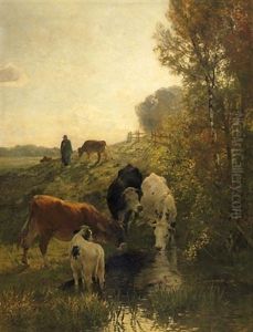 Vieh An Der Tranke by Hermann Baisch