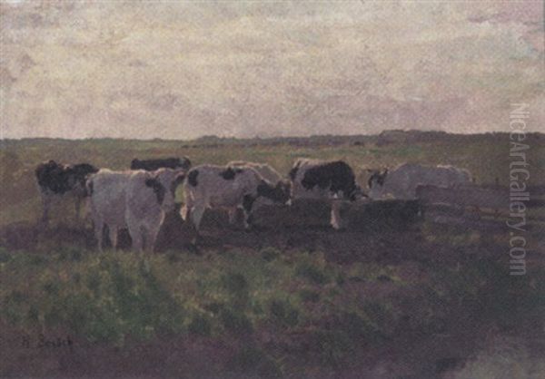 Niederlandische Landschaft Mit Kuhen Am Trog - view 1