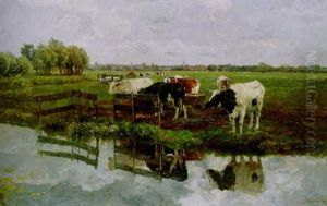 Hollandische Landschaft Mit Vieh Am Wasser by Hermann Baisch