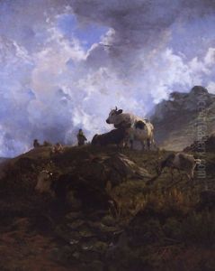 Kuhhirtin Auf Der Alm by Hermann Baisch