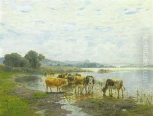 Kuhe An Der Tranke Am Ufer Eines Oberbayerischen Sees by Hermann Baisch