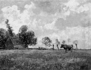Kuhe Auf Der Weide Mit Kleinem Bauernhaus by Hermann Baisch