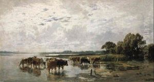 An Der Tranke: Rinder Am Wasser by Hermann Baisch