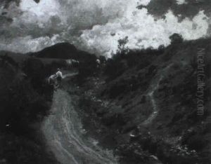 Hugelige Landschaft Mit Viehherde by Hermann Baisch