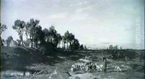 Schafer Mit Seiner Herde Im Dachauer Moos by Hermann Baisch