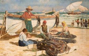 Pesacadores En La Playa by Dionisio Baixeras y Verdaguer