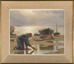 Pescador Con Un Barquito De Juguete Pescador Con Un Barquito De Juguete