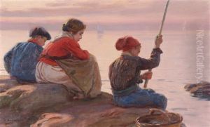 Drei Kinder Beim Angeln by Dionisio Baixeras y Verdaguer