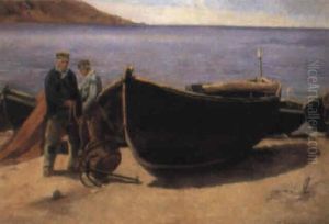Pescadores Junto A Las Barcas Varadas by Dionisio Baixeras y Verdaguer